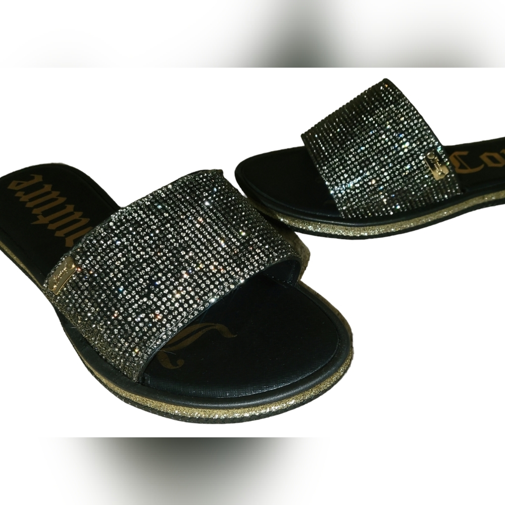 Juicy Coutour Crystal Glitter Slides Black sz 10